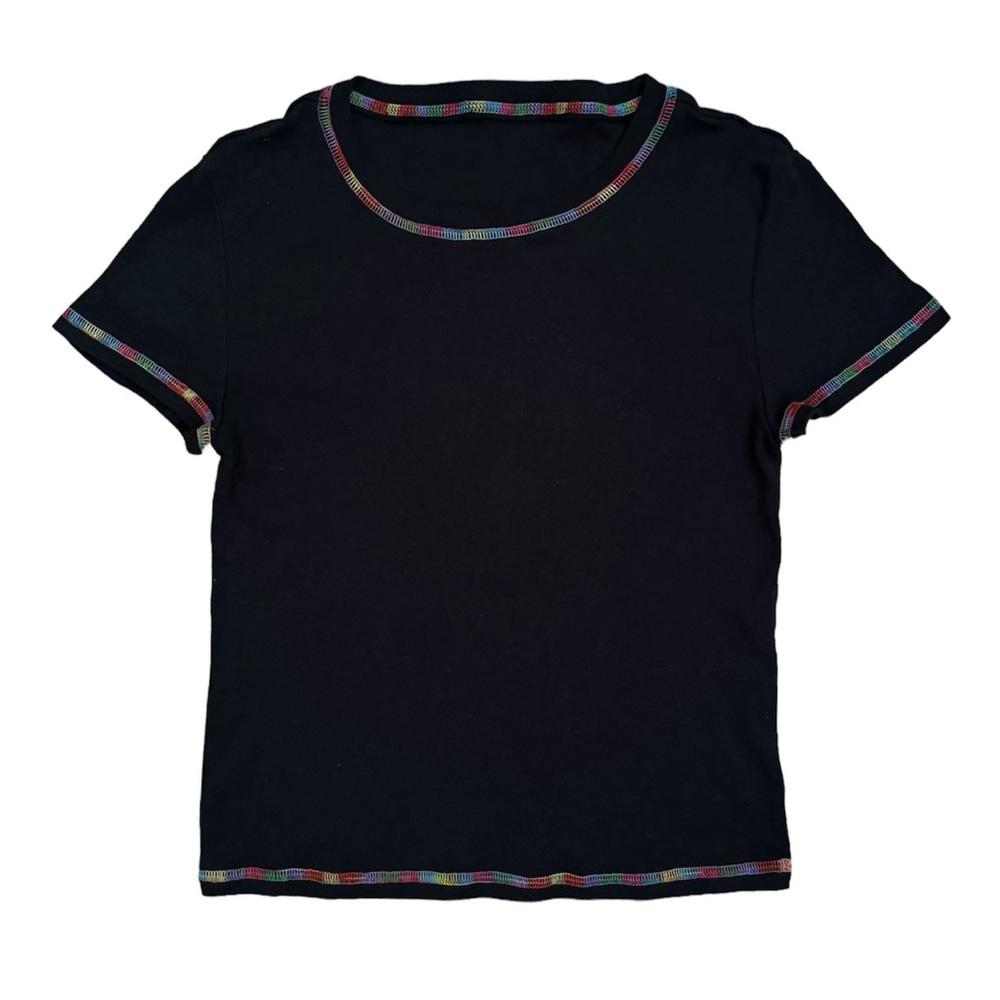 Multicolor Contrast Stitch Baby Tee